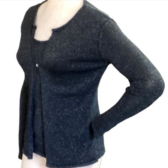 UNIFORM John Paul Richard Silk Blend Attached Twinset Top Black Sparkle 19Q - Picture 4 of 8